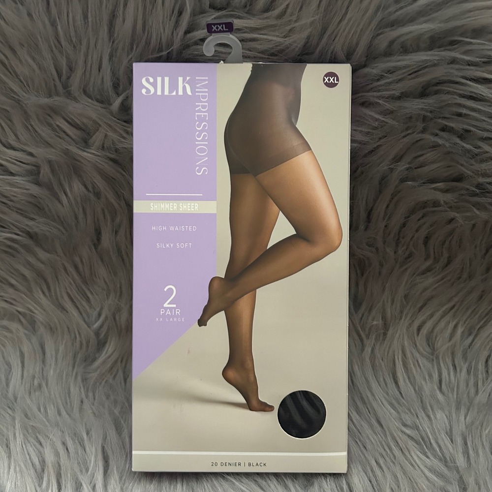 Silk Impressions Shimmer Sheer Tights Womens Size XXL Black High Waist Silky